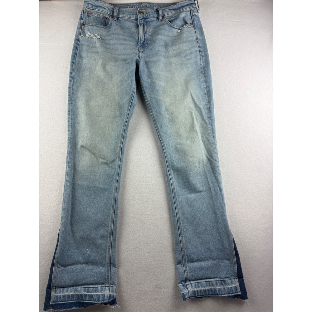 American Eagle 90s Low-Rise Skinny Kick Jeans Light Wash Distressed 14 Long